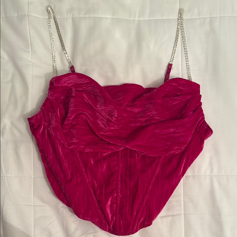 Urban Outfitters Bejeweled Strap Pink Bustier Crop Top